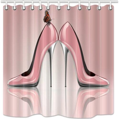 Fashion Lady Shower Curtain Pink High Heeled Waterproof Fabric Bathroom Decorations