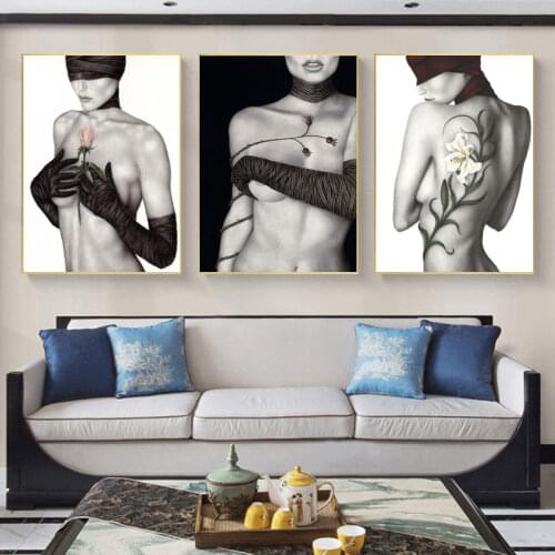 Fashion Sex Lady Home Decor Nordic Canvas Painting Modern Wall Art Poster Picture For Bedroom Living Room Black White Painting