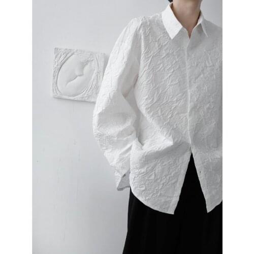 2021 Mens Loose Simple Style Shirts Camisa Masculina French Cuff Mens Fashion Trend Black/white Color Lapel Collar Shirts M-2XL