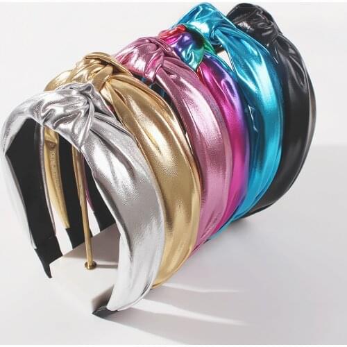 Soft PU Leather Hairbands Middle Knotted Headbands 2020 New Fashion Shining Glitter Hair Hoop Headwear Womens Hair Accessories