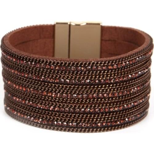 ORNAPEADIA Europe and United States Accessories For Women Luxury Zircon Bohemia Bangles multi-layer Genuine Leather Bracelet