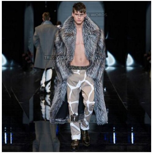 Famous brand mens Imitation fox fur coat long design eco-friendly fur overcoat men thick faux leather wool male outerwear