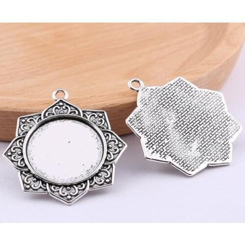 Reidgaller 5pcs antique silver 25mm pendant cabochon base diy blank cameo setting trays for jewelry making