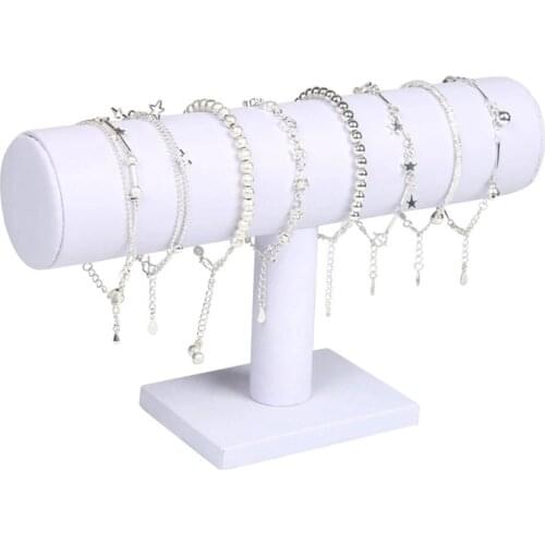 Portable Velvet/PU Leather Bracelet Bangle Necklace Display Stand Holder Watch Jewelry Organizer T-Bar Rack B99