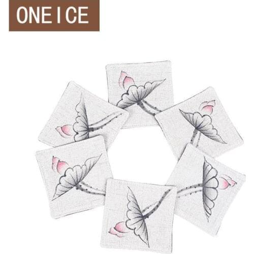 Hand-painted Coasters Square Linen Cloth Chinese Kung Fu Tea Mat Accessories Tea Flag Table Flag Embroidery Tea Mat Cup Holder
