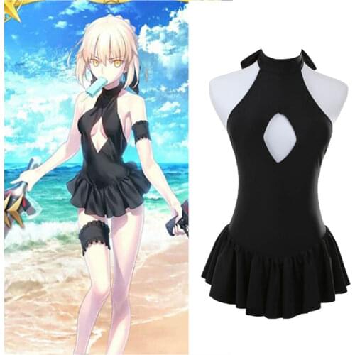 COS Back water Anime My King Black Halter Sexy One Piece Swimsuit Sexy Set pokemon Cutout backless sexy dress