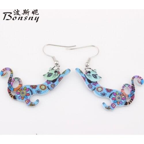 Bonsny drop cat collar earrings acrylic pattern new 2015 spring summer girls woman jewelry accessories fashion earrings