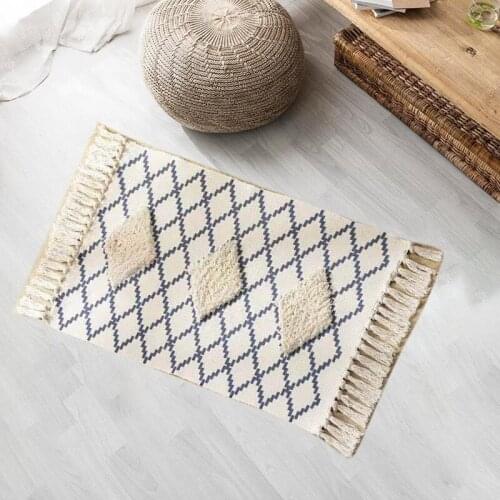Tufted Ethnic Wind Mat Three White Cotton Hemp Doormat Bedroom Bedside Footrest Living Room Coffee Table Floor Mat