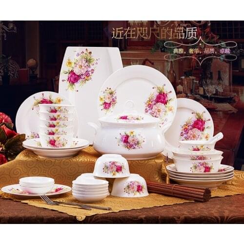 Jingdezhen top ceramic dishes 28 pieces 56 pieces of bone china tableware gift plates for household dishe