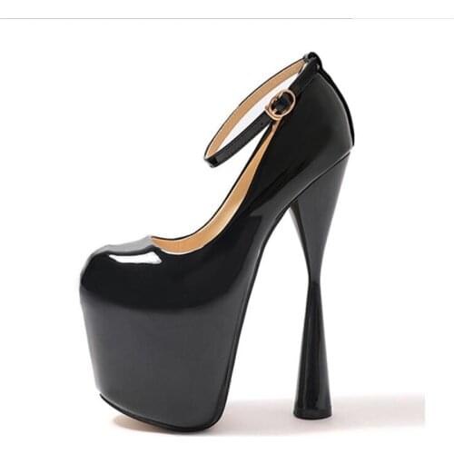 High heels platform womens shoes 20 cm thick high heels zapatos mujer sexy Crossdresser patent leather buckle SM Stiletto