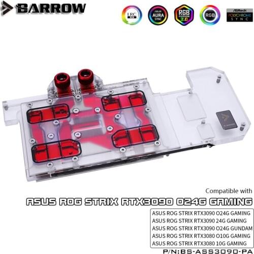 BARROW Full coverage Water Block use for ASUS ROG STRIX RTX 3090/3080 GAMING GPU Card Support Original Backplate 5V Header A-RGB