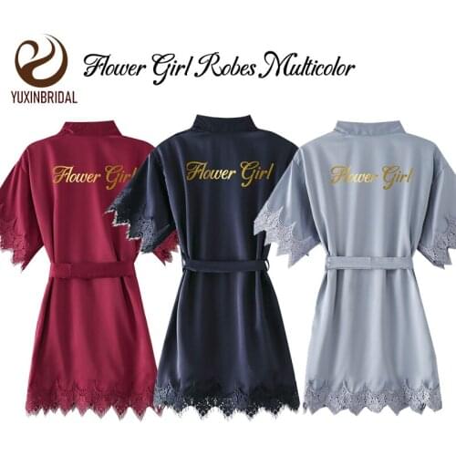 YUXINBRIDAL 2020 New Kids Matt Satin Lace Robe Wedding Flower Girl Robes Bridesmaid Robes Bathrobe Children Robe Sleepwear