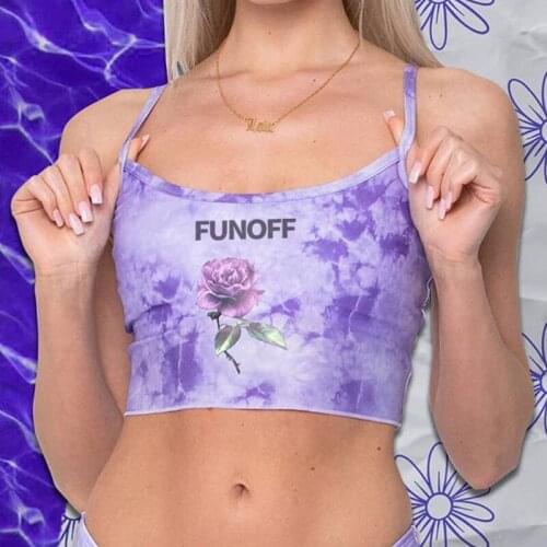 Women Tie dyed print Rose Strap Tank Tops 2020 Female Slip Crop Tops Sexy Camis Club Camisoles Ladies Short Tight top