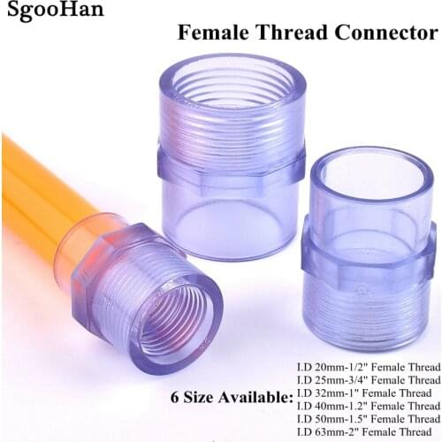1pc UPVC Pipe Transparent 1/2"To 2" Female Thread Connectors Watering Tube Adapter Fittings Aquarium Fish Tank Socket Joints