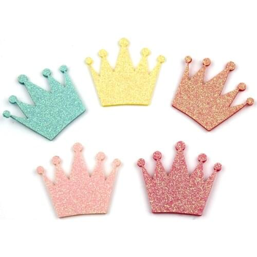40Pcs 3.8*4.5cm Glitter Crown shape Padded Appliques for DIY childrens Hair Clip Decor Ornament Garment Accessoires wholesale