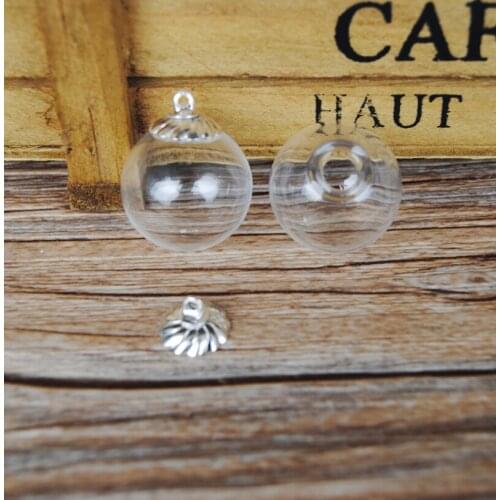 50sets/lot 18mm*5mm(opening) glass globe bubble wtih 8mm flower cap jewelry findings set DIY Glass vial pendant glass pendant