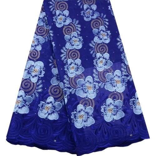 African Dry Lace Fabric Swiss Voile With Stones Swiss Cotton Lace High Quality 2019 Royal Blue Lace Fabrics For Wedding 1481