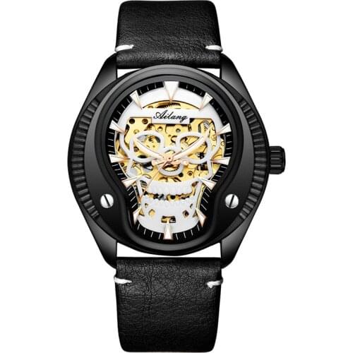 AILANG New Business Skull Perspective Hollow Automatic Mechanical Watch Mens Luminous Waterproof Stainless Steel Strap 8619