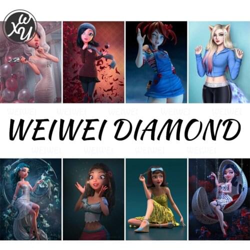 Diamond Painting Girl Portrait Diamond Mosaic Cross Stitch Kits Diamond Painting Cartoon Girl Full Drill Fantasy for Home Decor