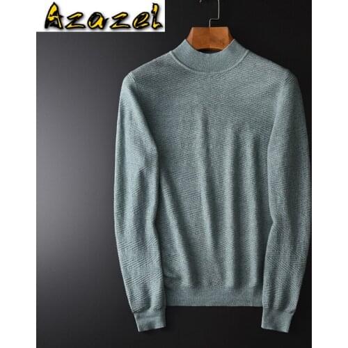 Azazel Blue Grey Wool Sweater Men Luxury Half Turtleneck Mens Sweaters Autumn And Winter Solid Color Slim Fit Sweaters Man 4XL