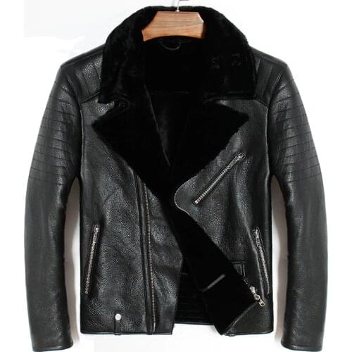 Free shipping,Sheepskin,fashion wool Shearling,mans warm leather jacket,mens fur winter coat.plus size black jackets.sales