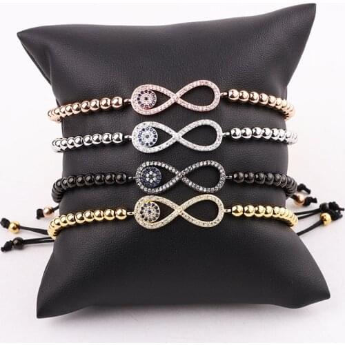 High Quality New Fashion Stainless Steel Beads CZ Pave Infinity Charm Braided Friendship Macrame Bracelet Women Men