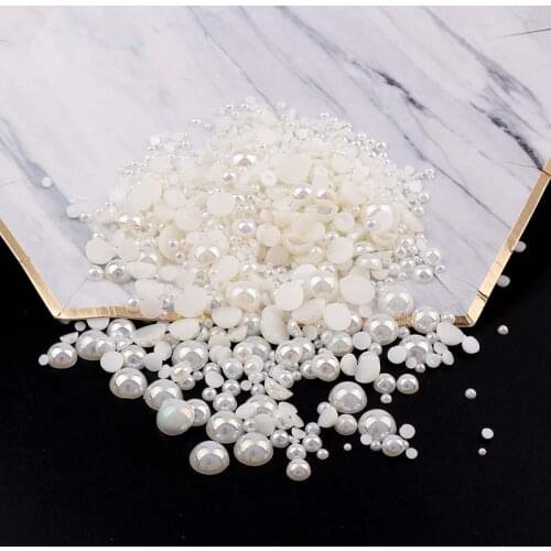 About 1000Pcs Ivory White Color ABS Pearl Imitation Beads Flat Back Half Ball Garment/Wedding/Clothes/Nail Art Phone Decoration