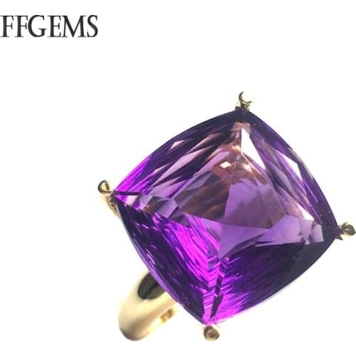 Classic Real 925 Silver Ring Sterling Natural Gemstone Amethyst Bird Nest Cut 12.5ct Fine Jewelry Women Engagement Wedding Gift