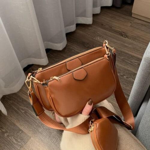 Fashion Solid Color PU Leather Shoulder Messenger Bag Casual Crossbody Bags Women Handbags Totes Bag 3 Sets Clutch Purse S2158