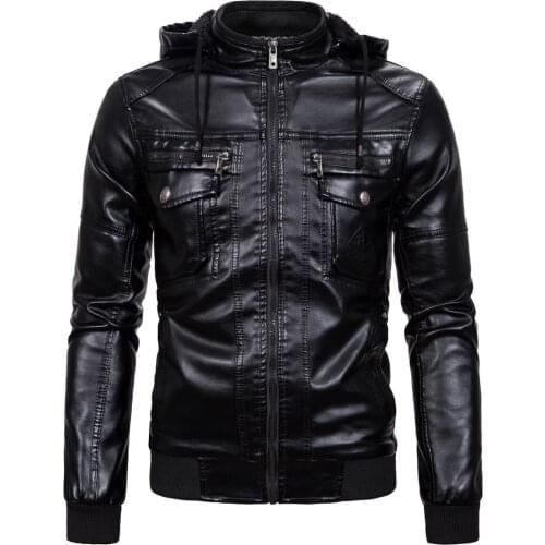 2020 Autumn Winter Mens New Motorcycle Leather Jacket Lining with Velvet Stand Collar Faded leisure Artificial Leather Coat 3XL