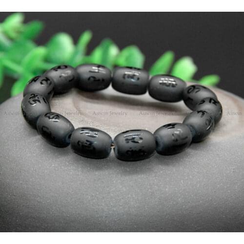 Natural Black Barrel Beaded Bracelets Matt Surface 12x16mm Fashion Unisex Tibetan Buddhism Jewelry For Men and Women Gift 10pcs