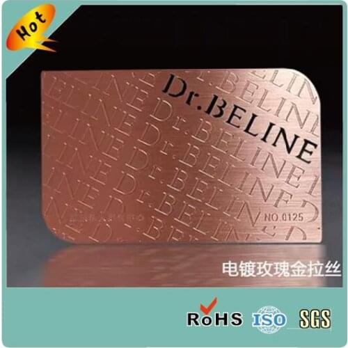 Cheap custom electroplating gold rose plated embossed metal business cards stainless steel card engraved metal invitation card