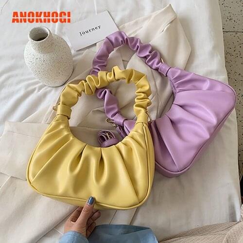 New Fashion Ruched Straps Women Shoulder Bag 2020 Fold Candy Color Ladies Crossbody Bag Female Handbags B761
