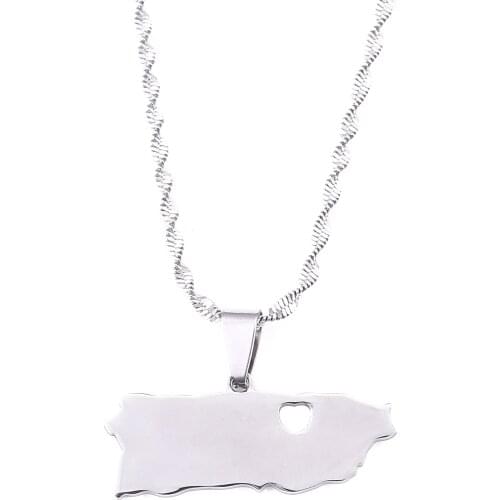 Stainless Steel Silver Color Puerto Rico Map Pendant Necklaces For Women Girl Puerto Ricans Map Jewelry