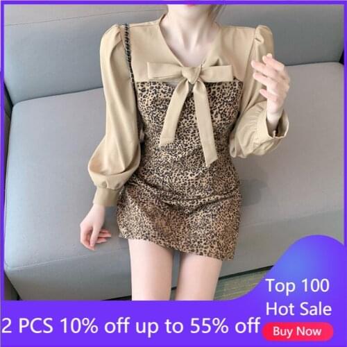 Dress For Woman Lightly Mature Long Sleeve Dress For Women 2021 Autumn French Style Youthful Fashionable Leopard Midi Dress
