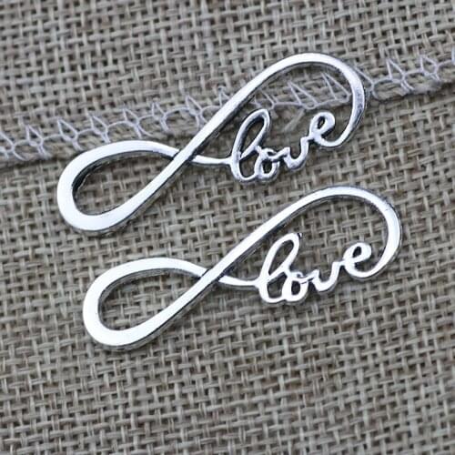 High Quality 20 Pieces/Lot 39mm*12mm Tibetan Silver Infinity Love Charms For Necklace