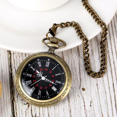 Simple Bronze Floral Rattan Back Case Quartz Pocket Watch No Cover Design Steampunk Roman Numerals Necklace Pendant Hours Clock