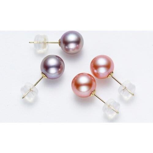 Luxury au750 jewelry solid 18k gold real natural round pearl freshwater best grade women simple earring stud hot sell lady
