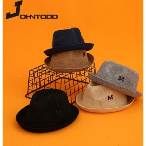 2021 Summer Boys Girls Jazz Sun Hats Fashion Handmade Sunscreen Straw Hat Outdoors Beach Fedora Caps Sunhats Kids Panama Hats