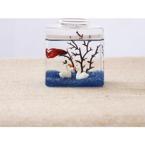 1Pcs Glass Mini Betta Fish Tank Desk Ornament Aquarium DIY Plants Decoration Background Fish Bowl Aquarium Accessories Supplies