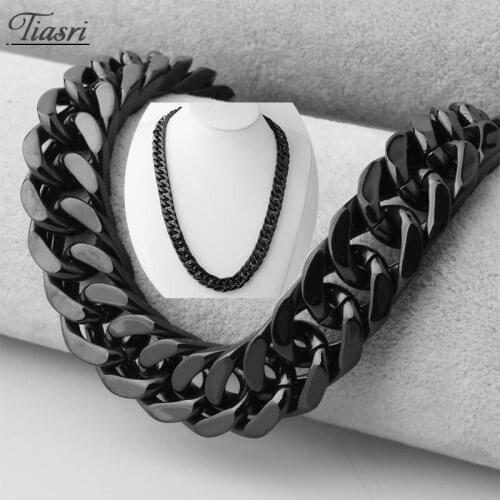Tiasri 15mm Curb Cuban Link Chain Man Necklace Bracelet High Quality Stainless Steel Choker Punk Hip-Hop Style Jewelry Wholesale