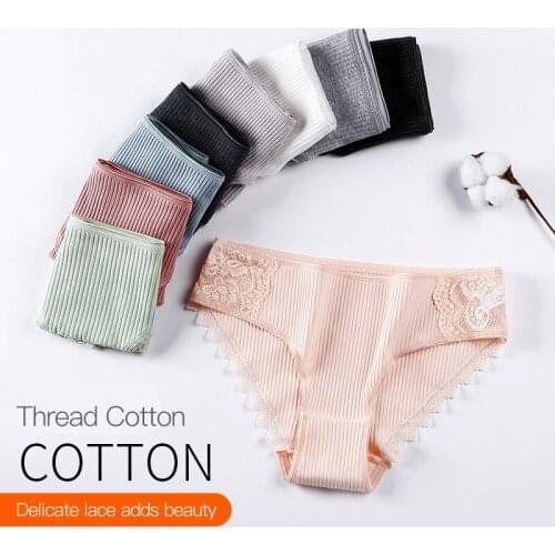 Top Fashion Sexy Lace Edge Cotton Cozy Underwear WomenS Traceless Breathable Thread Medium Waist Large WomenS Briefs Popular