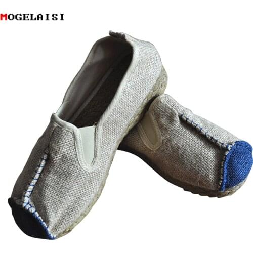 NEW Men shoes Flax EU Size 38to 44 Summer Hemp Shoes Casual Chinese style flat Linen Shoes Stitched for US size 5.5-10