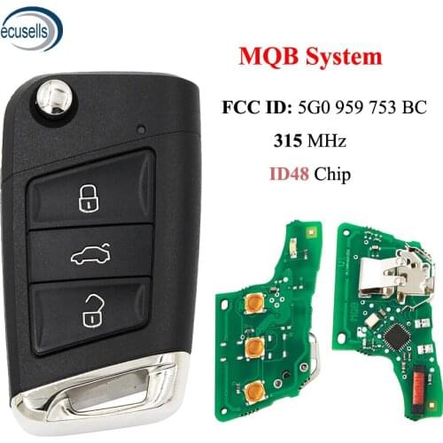 MQB System Smart Remote Key 315Mhz ID48 for Volkswagen Golf 7,Tiguan 2014-2018 FCC: 5G0 959 753