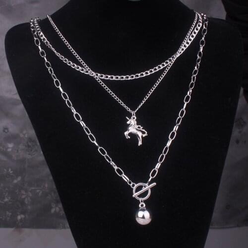 Vintage Unicorn Necklace For Women Men with Ball Pendant Unisex Jewelry Alloy Chain Three Layered 50CM 60CM 70CM di006