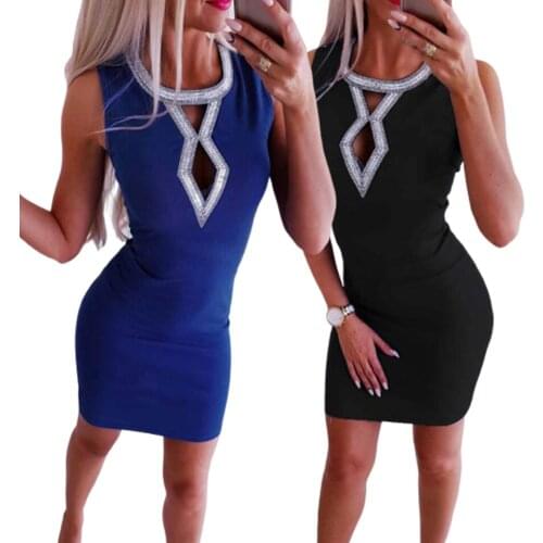 Hollow Out Dress With Embroider Beads Neckline Sukienka Waist Women Dresses For Working In Office Mini Bodycon Dress Hot Drill