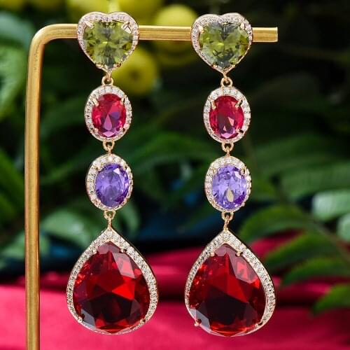 High Quality Luxury Shiny Red Pendant Earrings For Women Wedding Party CZ Dubai Bridal Earrings New Fashion Jewelry