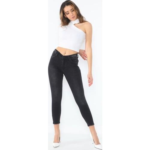 Women, Jeans, High Waist, Slim Fit, Flexible, Full Lycra, Black, Solid Color, Full Length, Cotton Denim Trousers, 2021 Summer