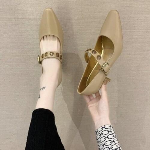 Retro Shallow Mouth Single Shoes Women 2021 Spring and Summer New Square Toe High Heels Fashion Mary Jane Womens Shoes