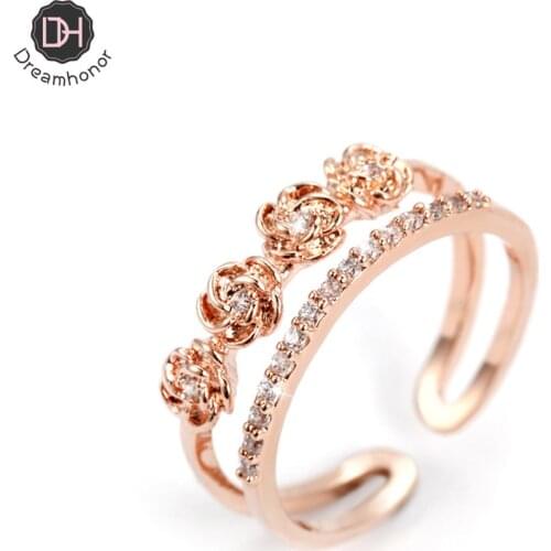 Dreamhonor Double Index Finger Rose Flower Open End Ring Rose Gold 925 Sterling Silver Rings Jewelry